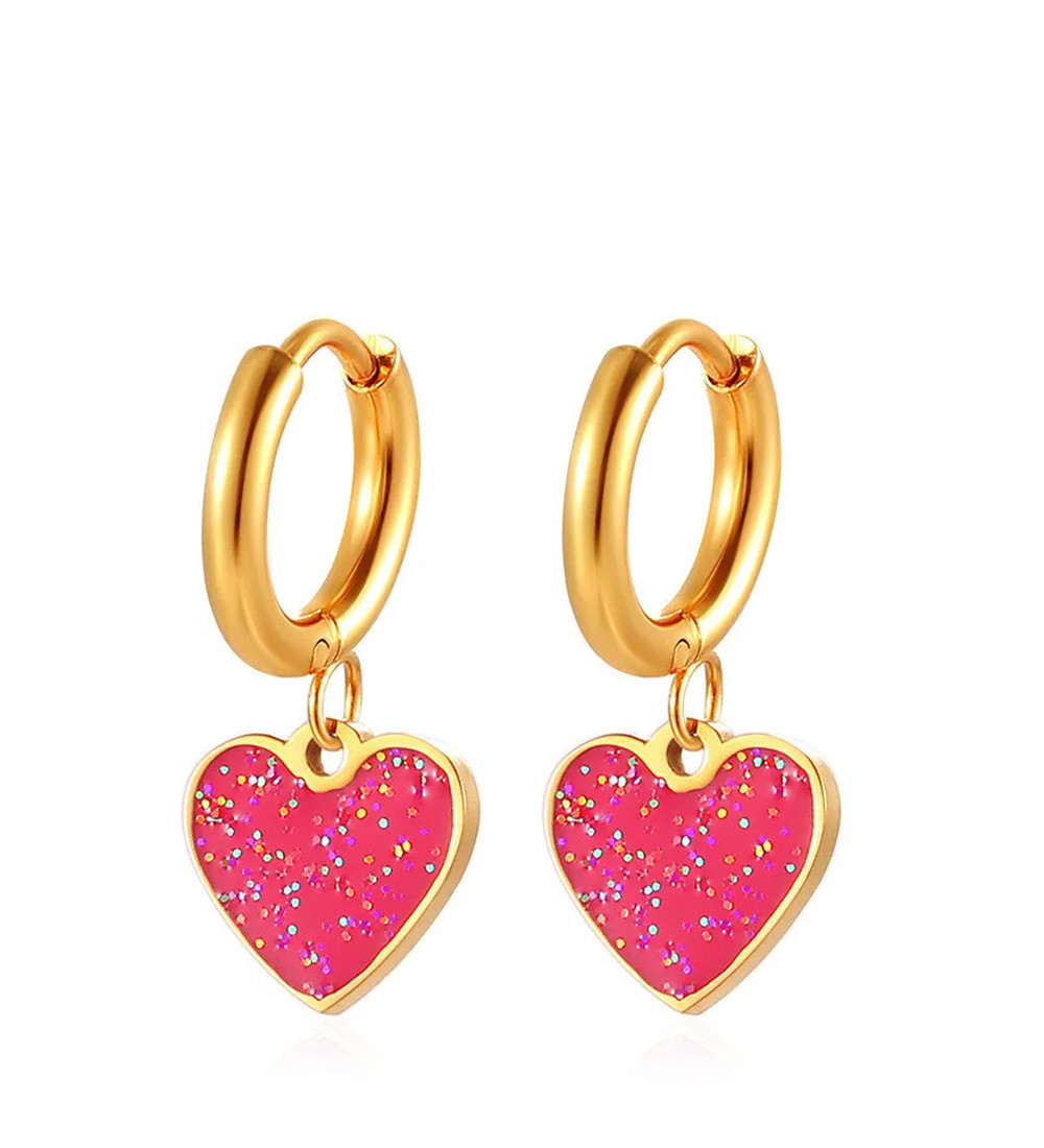 Csillámos, szív díszes orvosi fém kislány fülbevaló