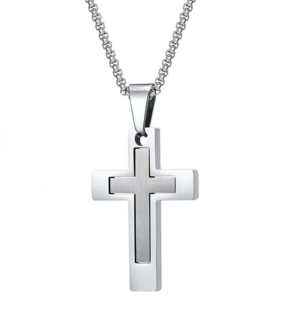 Dupla kereszt orvosi fém férfi nyaklánc