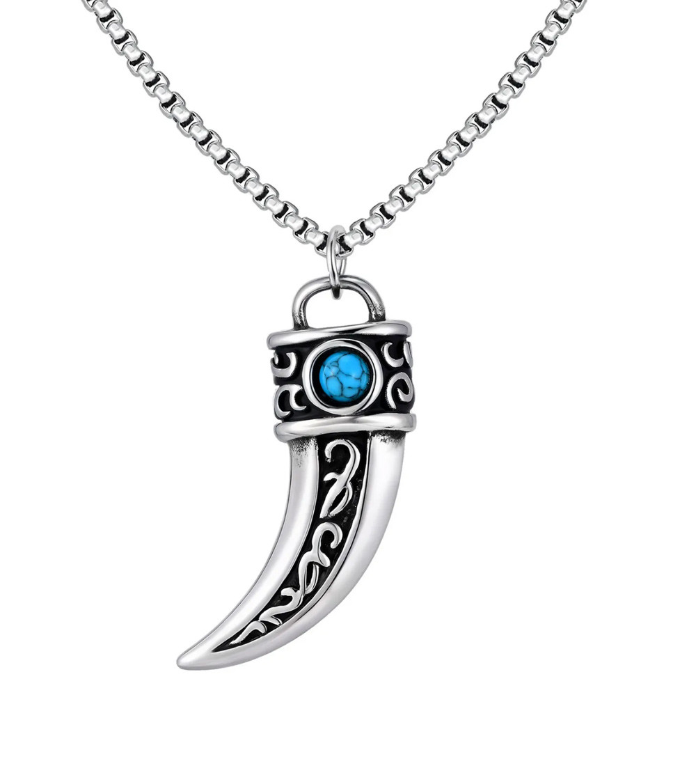 Farkasfog, antikolt nemesacél medál, nyakláncon