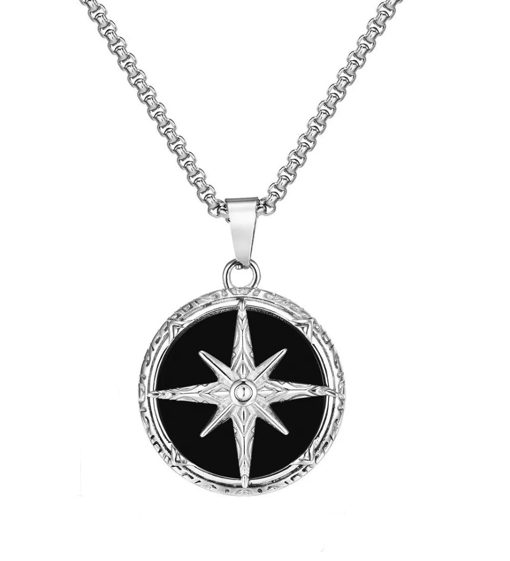 Iránytű nemesacél-ásvány medál, nyakláncon