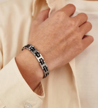 Szilikon-nemesacél karkötő, ezüst sávval