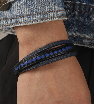 Fekete-kék bőr karkötő, mágneses zárral