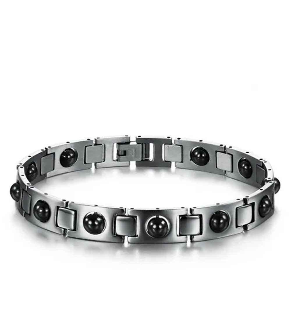 Fekete gömbös, mágneses orvosi fém karkötő