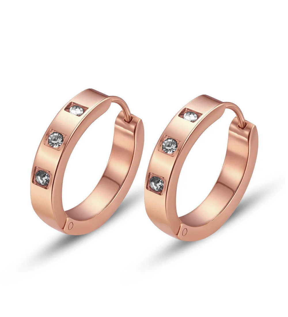 Milano, kristályos orvosi fém karika fülbevaló - rozé arany