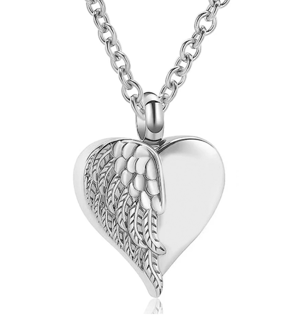 Angyalszárny mintás, nemesacél kegyeleti medál nyakláncon, tölcsérrel