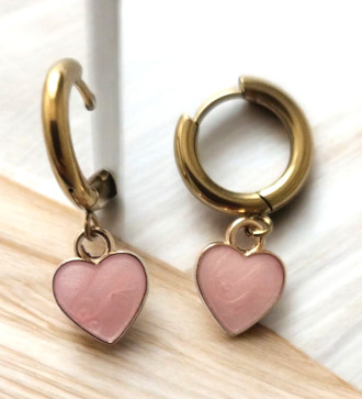 Rózsaszín szív díszes, orvosi fém gyerek fülbevaló