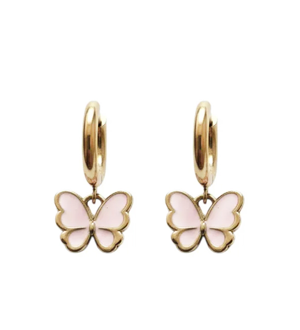 Rózsaszín pillangó díszes, orvosi fém gyerek fülbevaló
