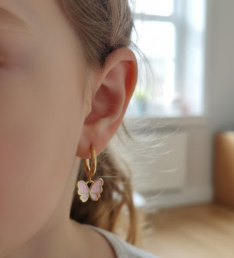 Rózsaszín pillangó díszes, orvosi fém gyerek fülbevaló