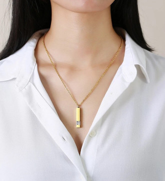 Nemesacél urna medál nyaklánccal, kristály berakással - arany színben