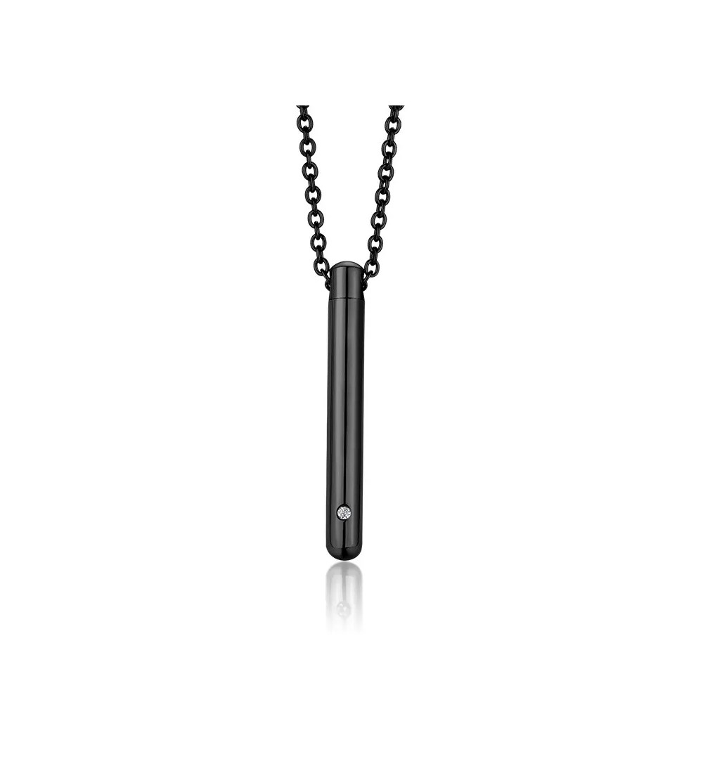 Hengeres nemesacél urna medál nyaklánccal, kristály berakással, fekete színben Hengeres nemesacél urna medál nyaklánccal, kristály berakással, fekete színben