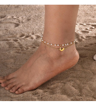 Delfin díszes nemesacél bokalánc, gyöngyökkel