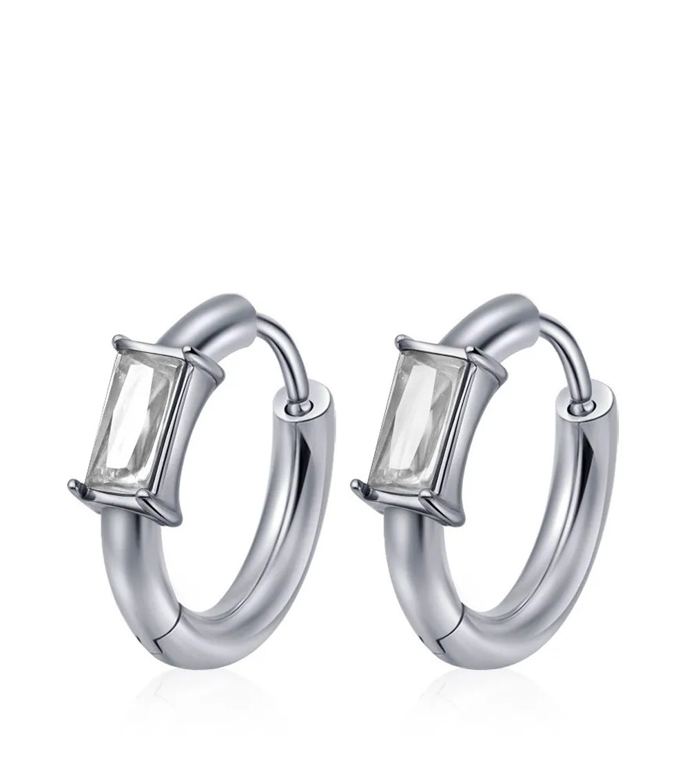 Orvosi fém karika fülbevaló baguette csiszolású kővel