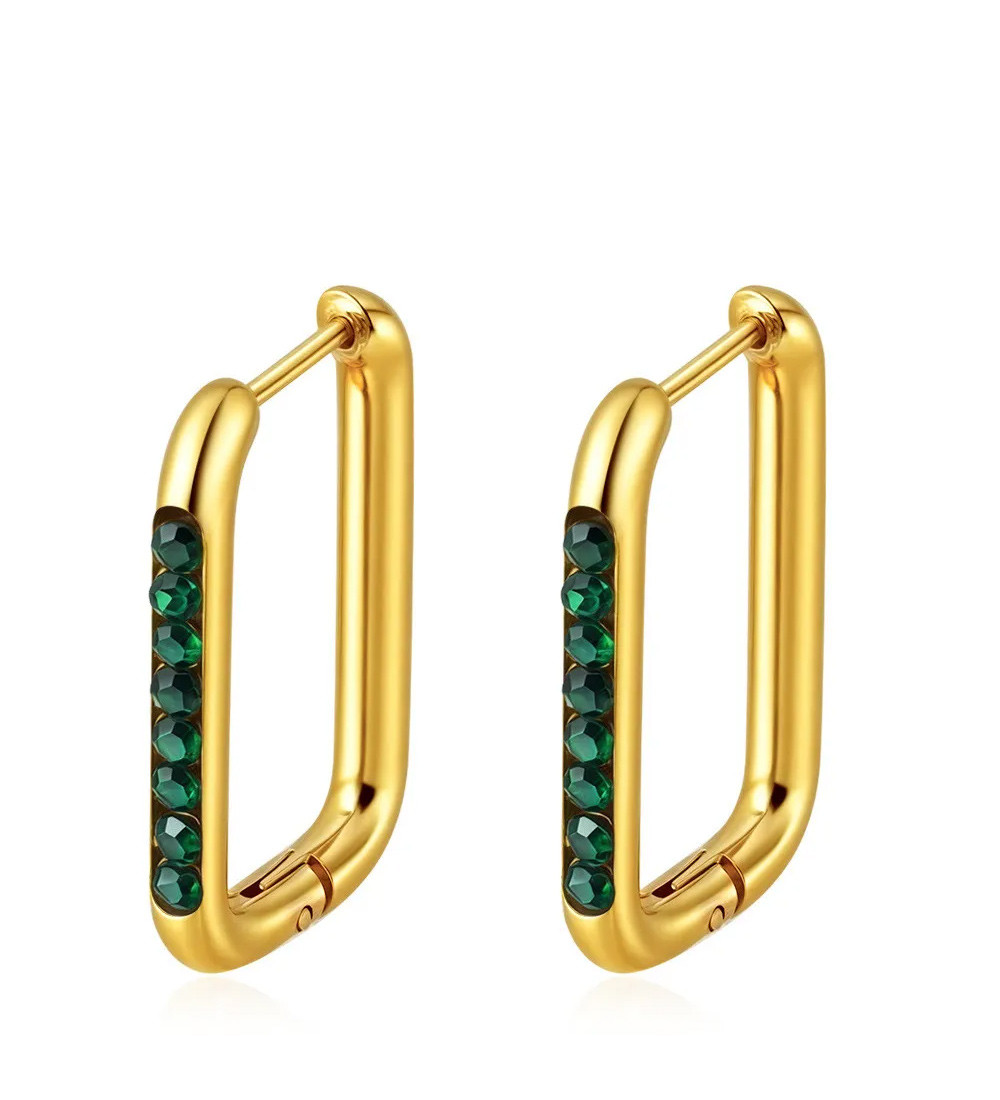 Zöld kristályos, négyzetes nemesacél fülbevaló