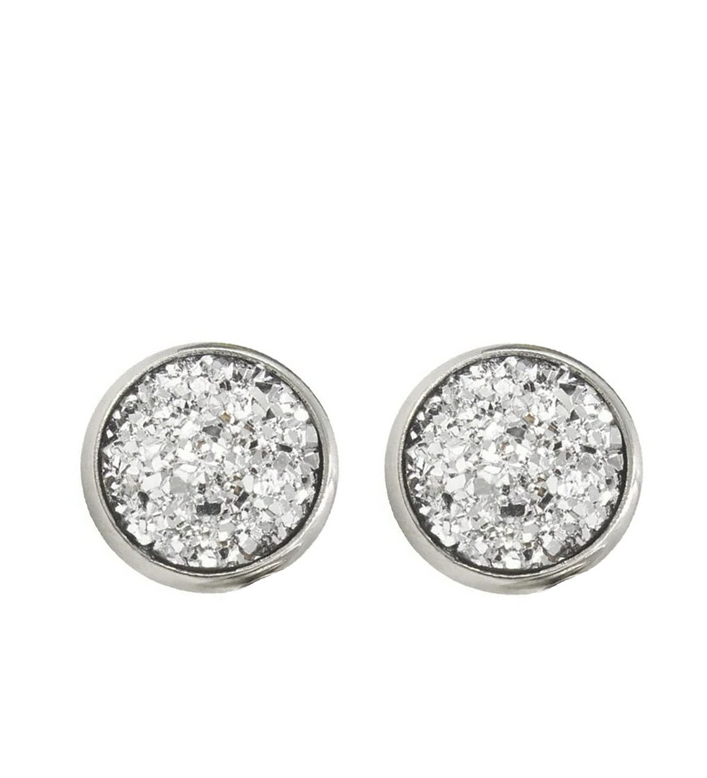 Csillámos, kör alakú nemesacél fülbevaló - fehér