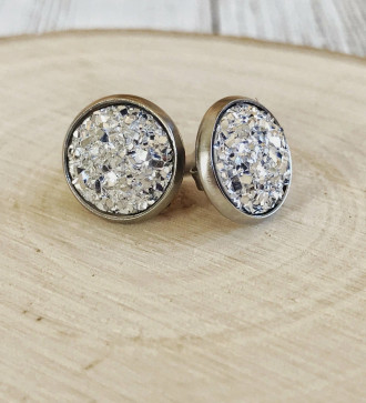 Csillámos, kör alakú nemesacél fülbevaló - fehér