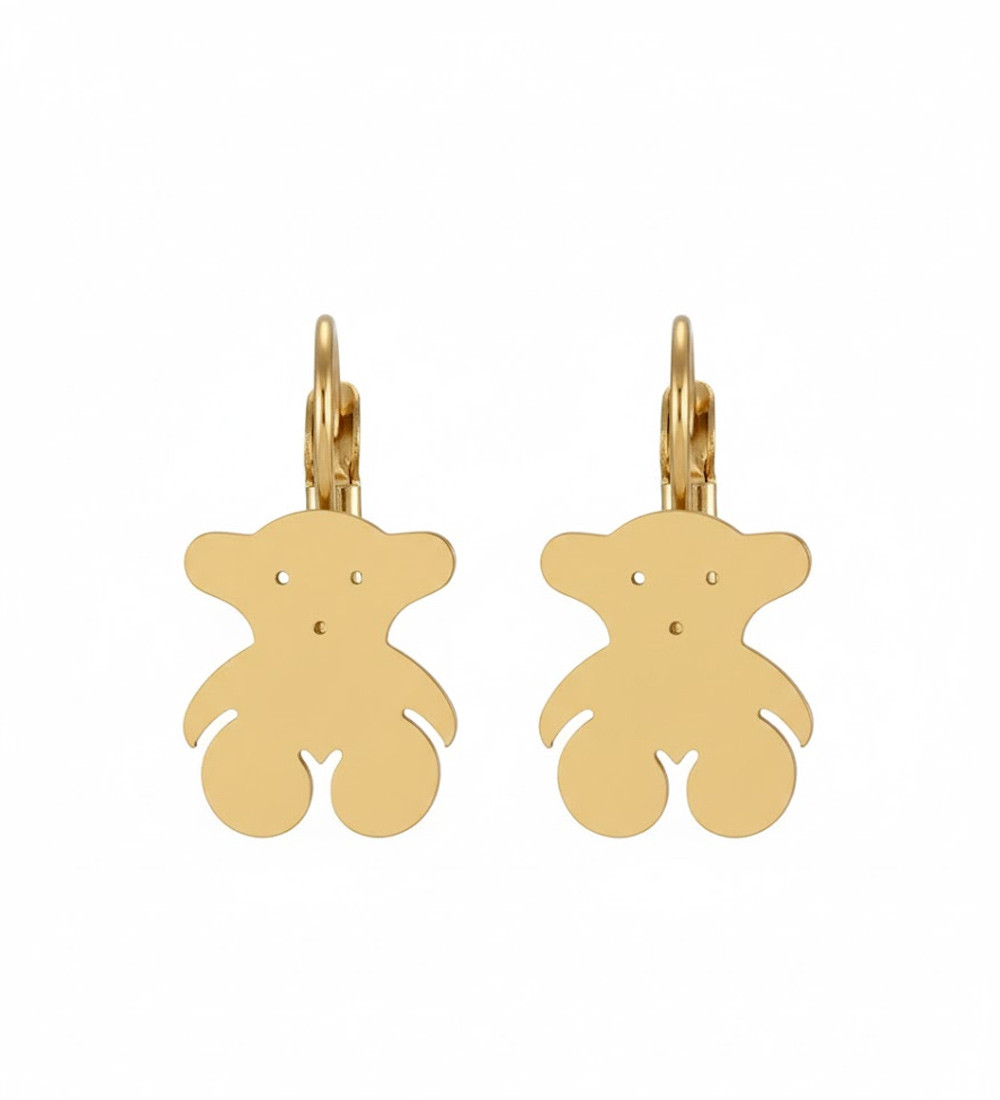 Nemesacél maci fülbevaló, arany bevonattal