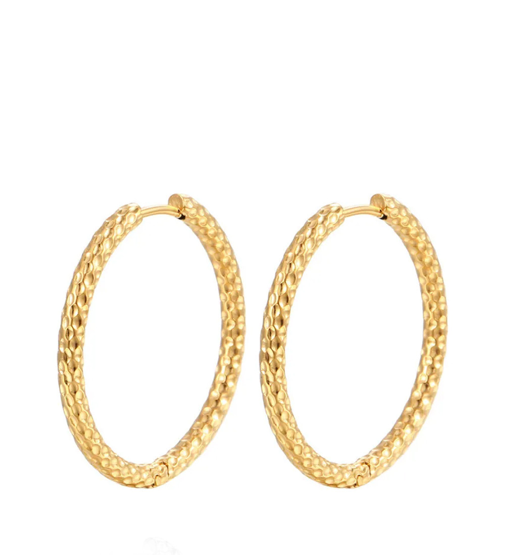 Texturált felületű orvosi fém karika fülbevaló - arany