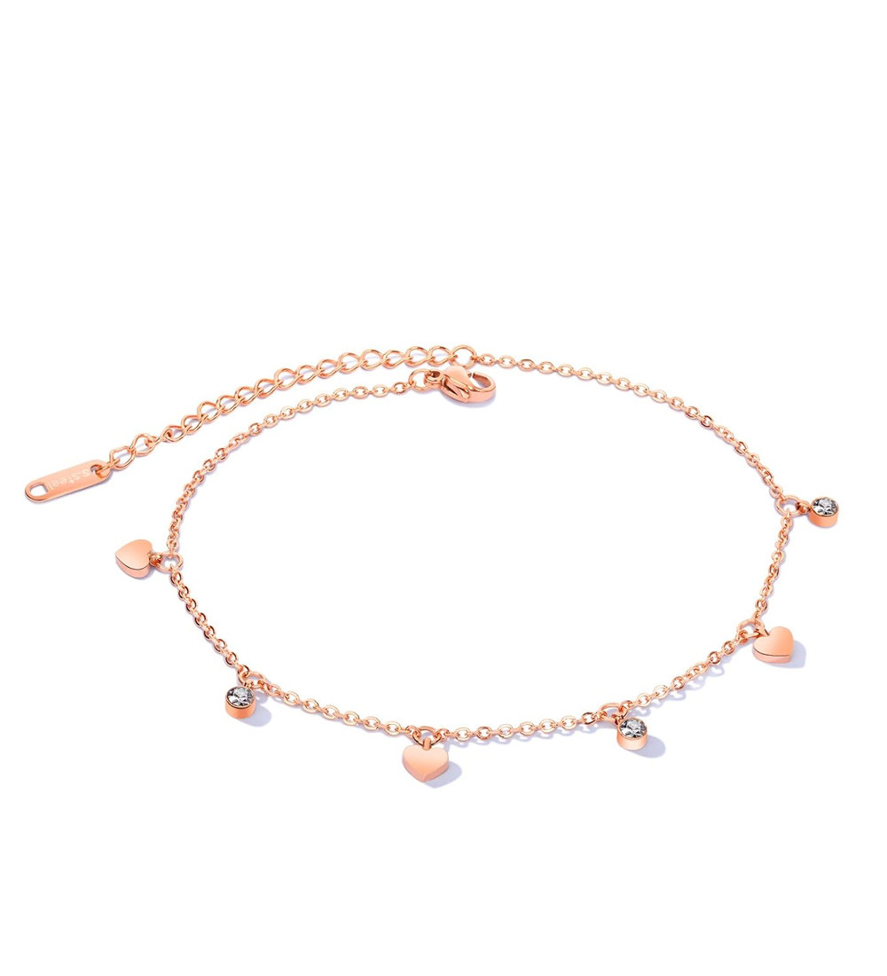 Nemesacél bokalánc szív és kristály díszekkel - rozé arany