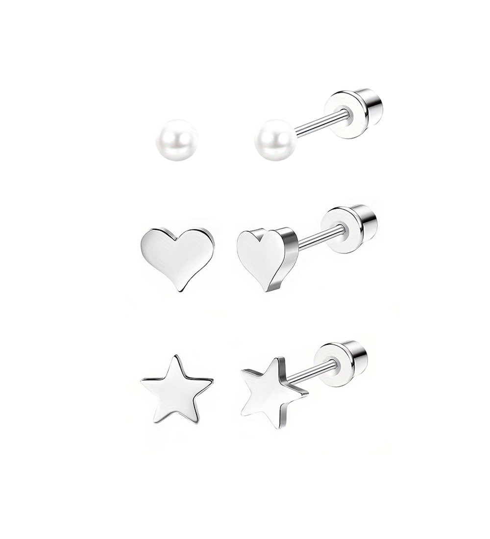 Gyöngyös, 3 pár orvosi fém fülbevaló szett, csavaros zárral