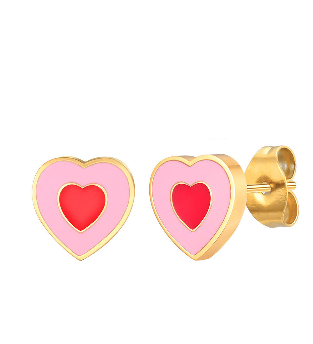 Pink szívek, nemesacél gyerek fülbevaló, arany bevonattal