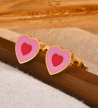 Pink szívek, nemesacél gyerek fülbevaló, arany bevonattal