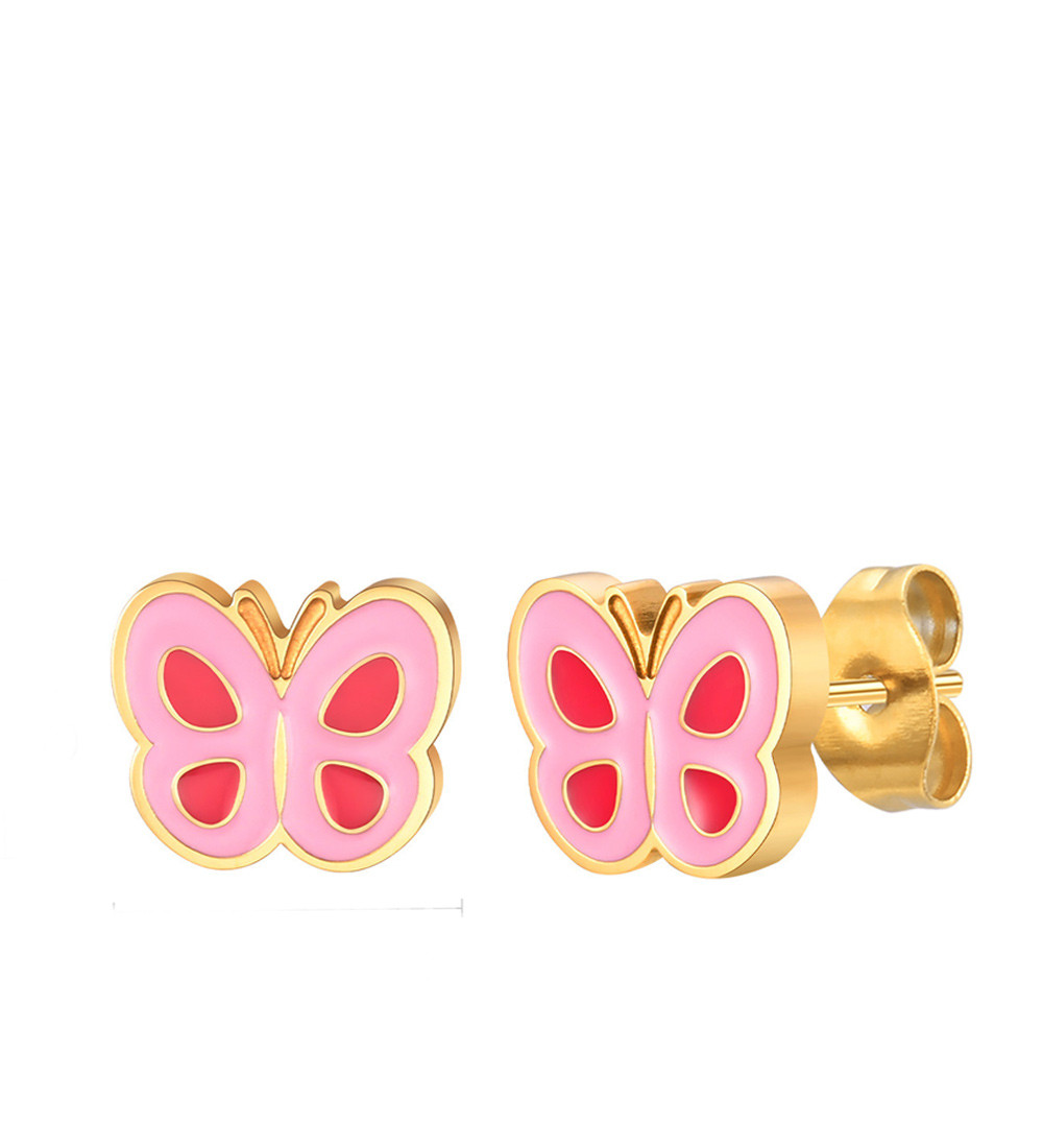 Pillangó, nemesacél gyerek fülbevaló, arany bevonattal