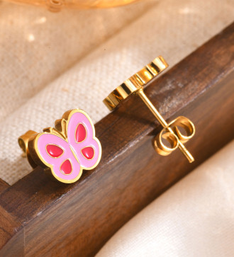 Pillangó, nemesacél gyerek fülbevaló, arany bevonattal