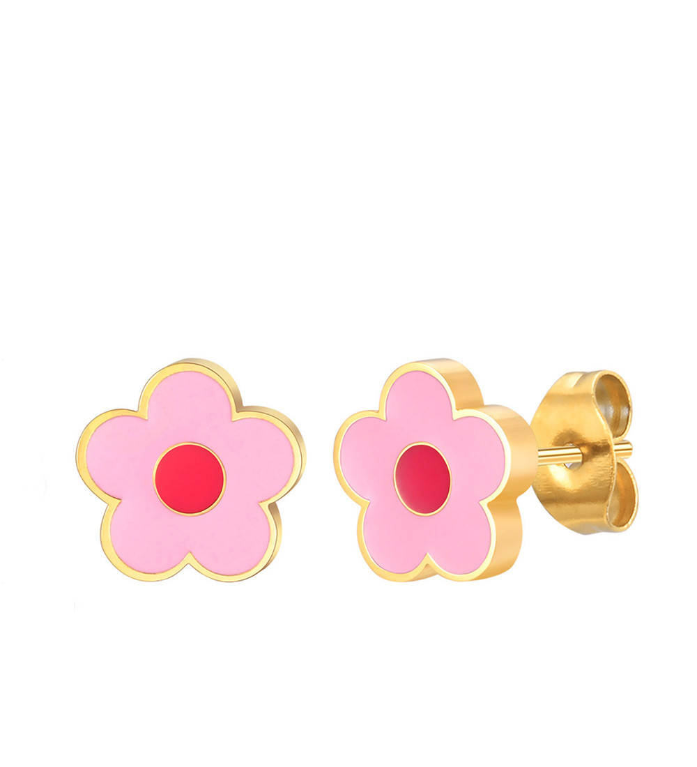 Pink virág, nemesacél gyerek fülbevaló, arany bevonattal
