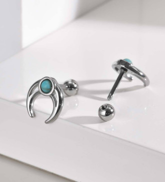 Félhold orvosi fém fülbevaló, türkiz kővel