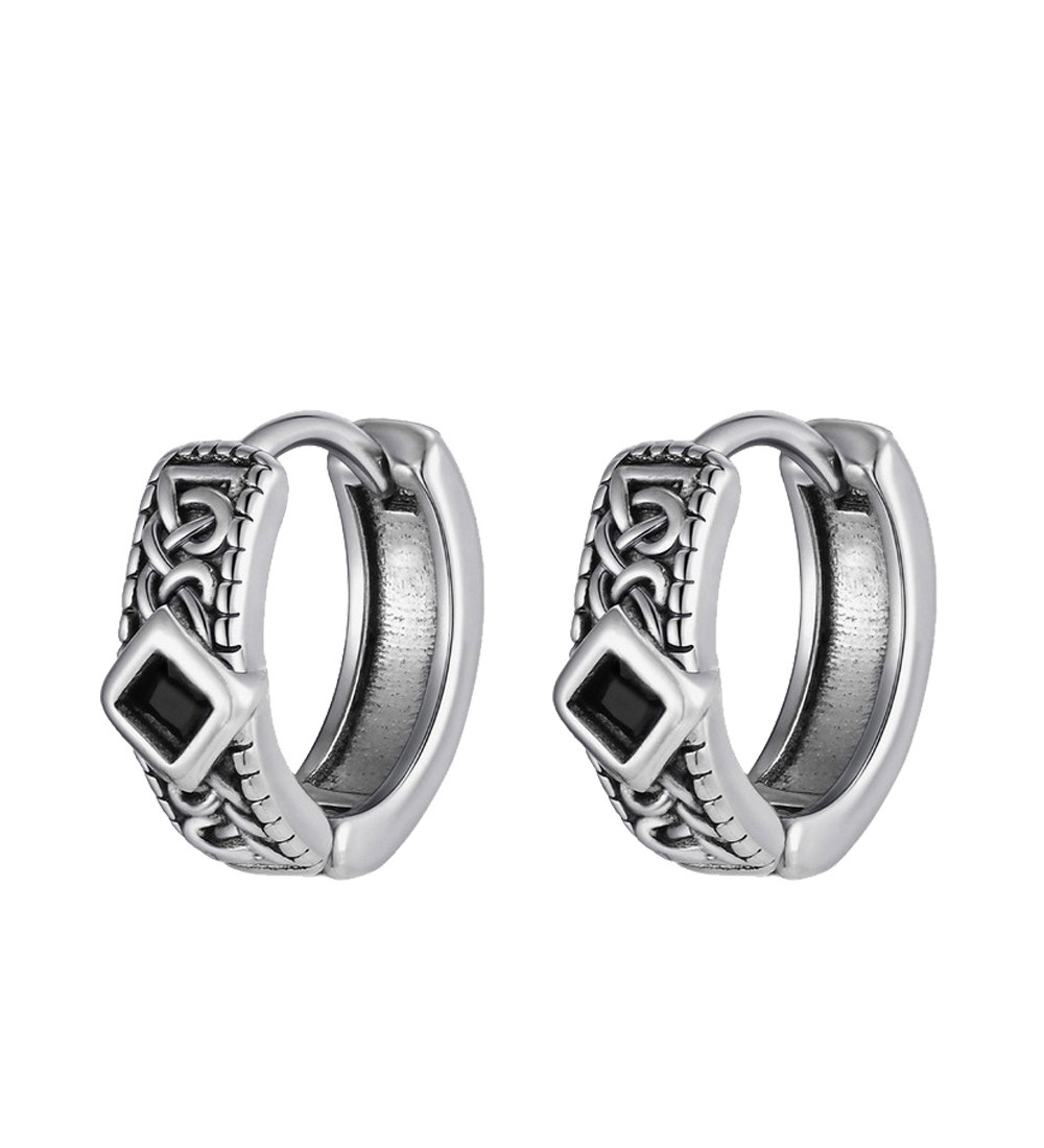 Fekete kristályos, nemesacél karika fülbevaló