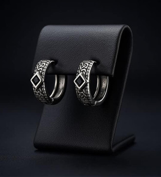 Fekete kristályos, nemesacél karika fülbevaló