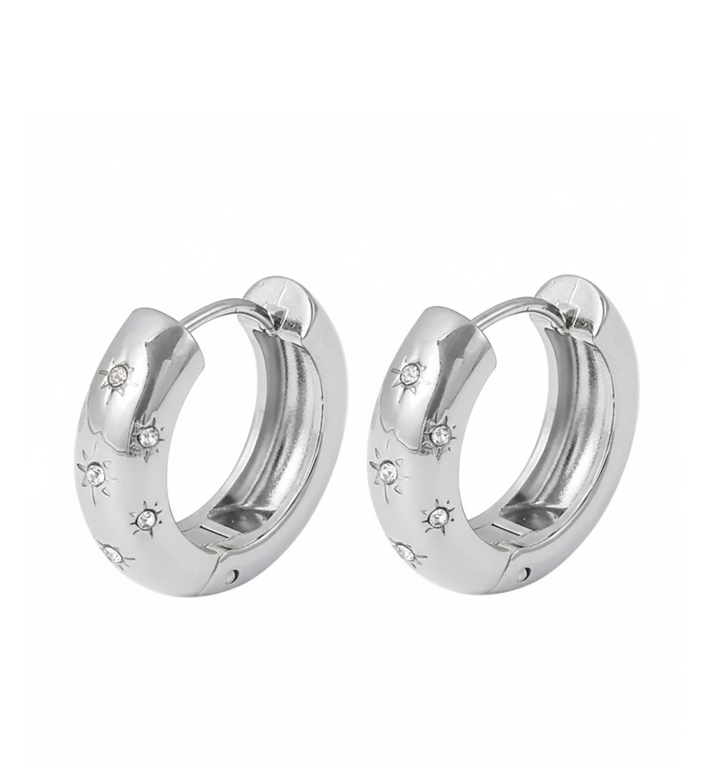 Csillag díszes, orvosi fém karika fülbevaló kristályokkal Csillag díszes, orvosi fém karika fülbevaló kristályokkal