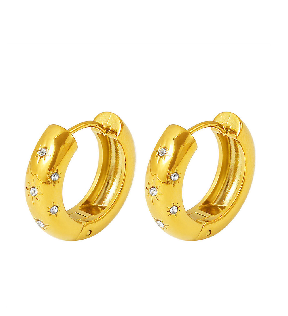 Csillag díszes, nemesacél karika fülbevaló kristályokkal - arany