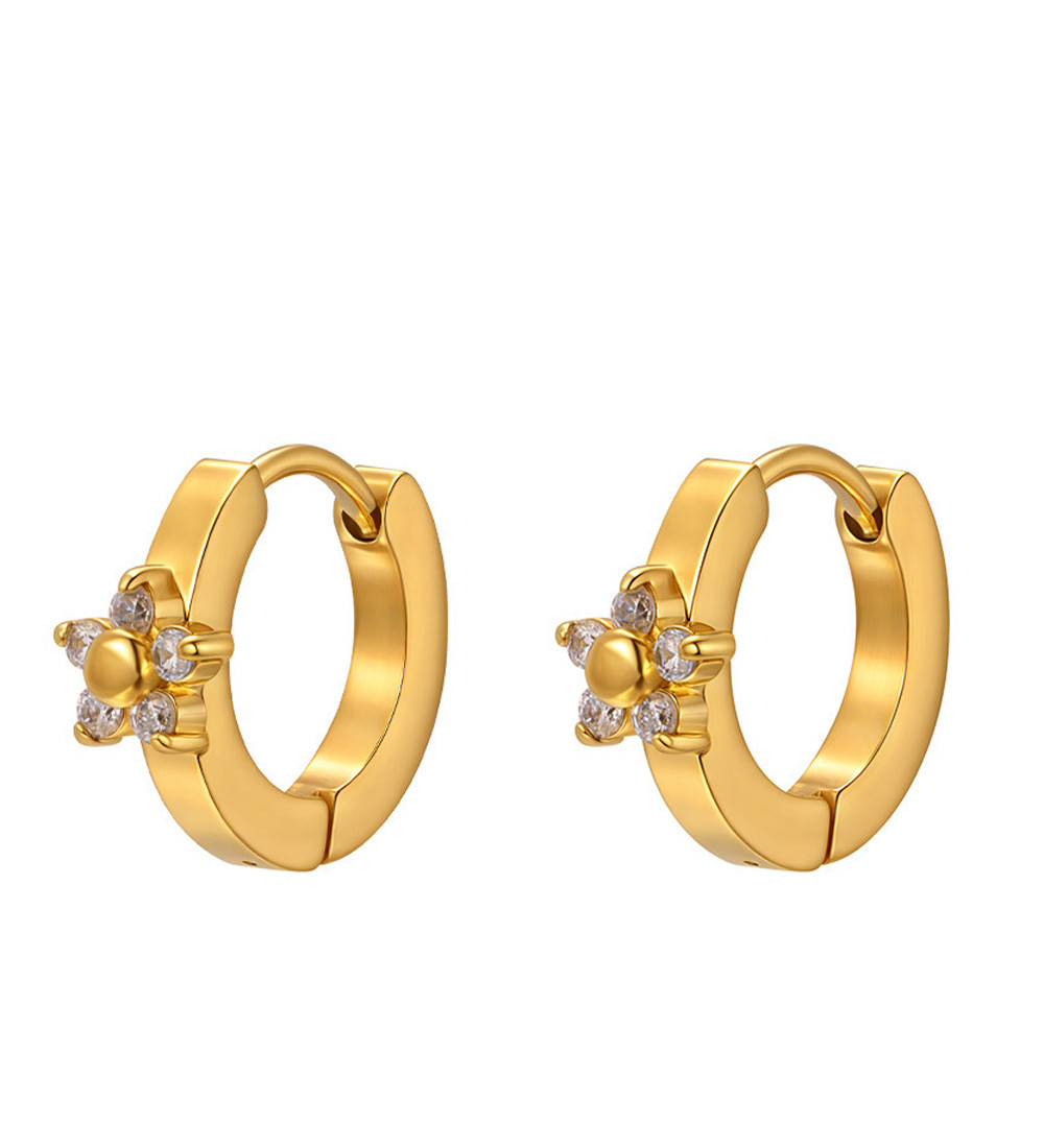 Fehér virág díszes, nemesacél karika fülbevaló