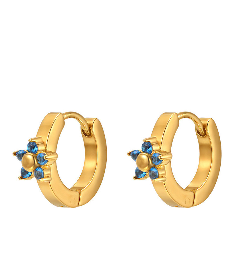 Kék virág díszes, nemesacél karika fülbevaló