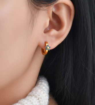 Kék virág díszes, nemesacél karika fülbevaló