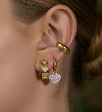 3 szív díszes, orvosi fém karika fülbevaló kristályokkal