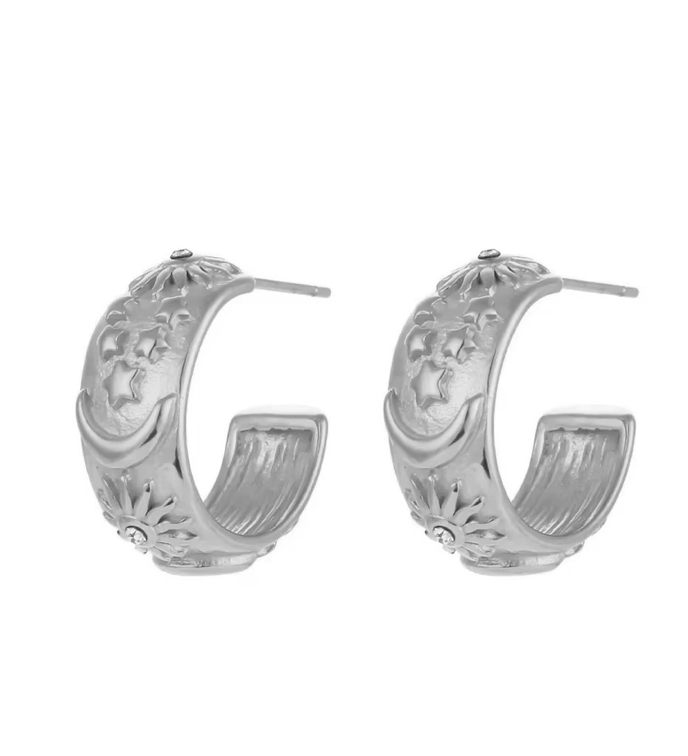 Nap és csillagok, orvosi fém fülbevaló kristállyal