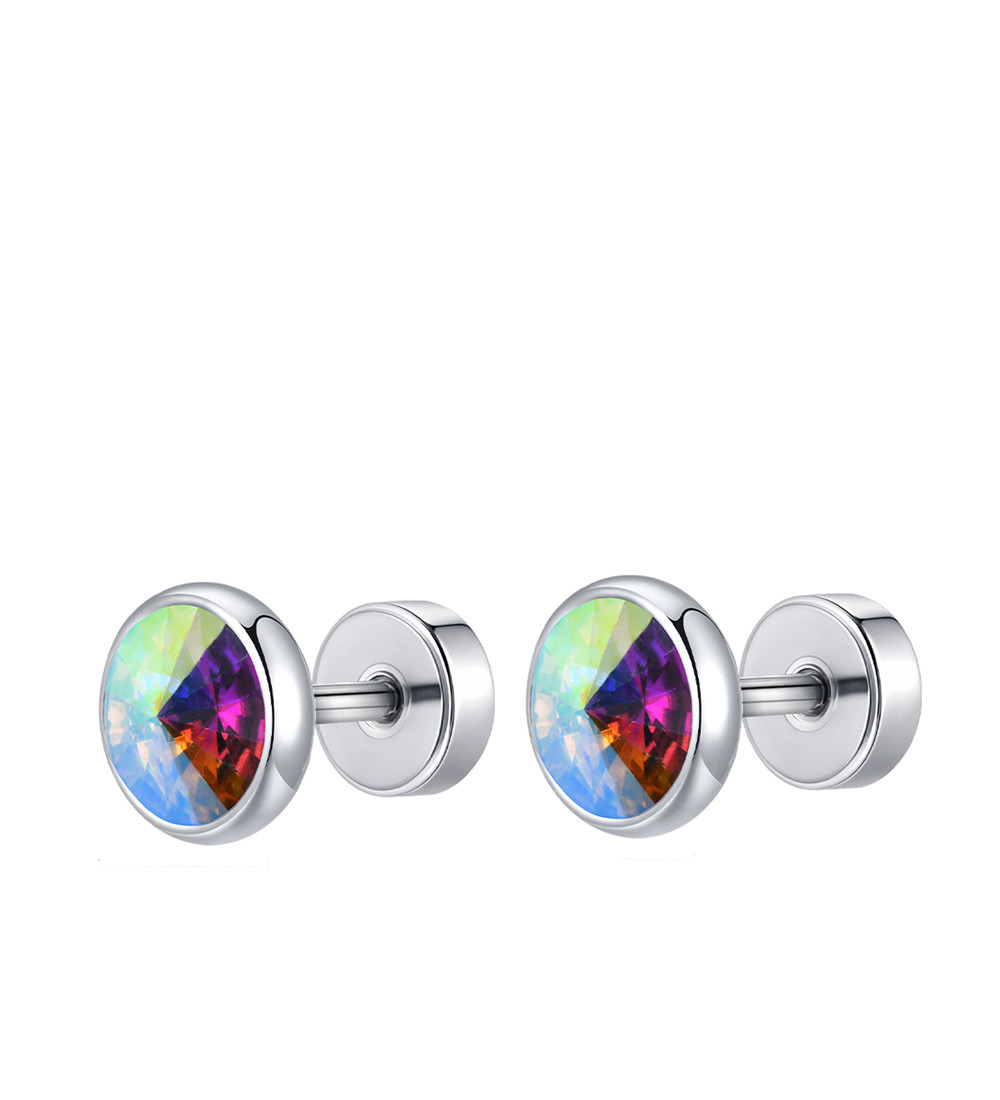 Szivárvány kristályos nemesacél fülbevaló, menetes zárral