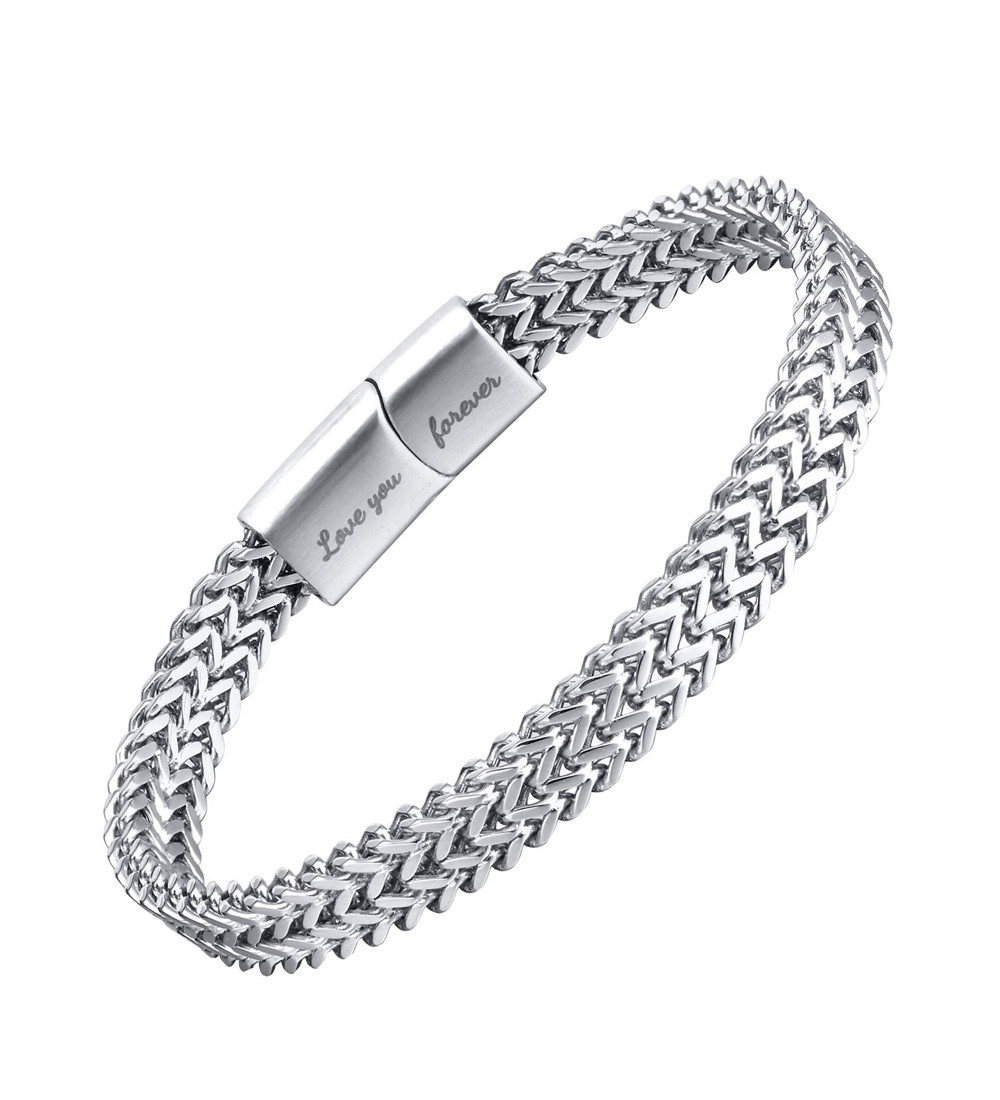 Gravírozott nemesacél férfi karkötő mágneses kapoccsal (21 cm)