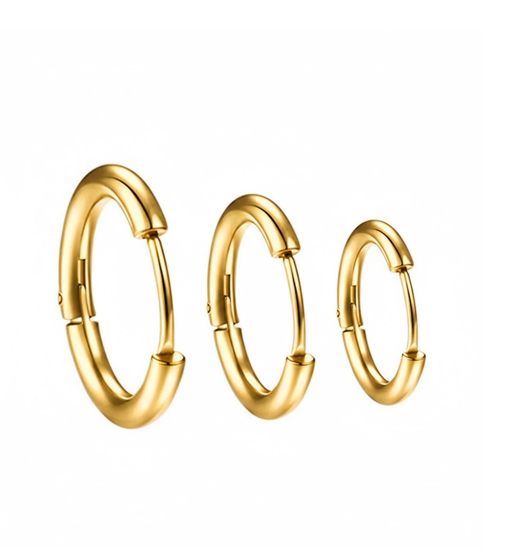 3 pár nemesacél karika fülbevaló, különböző méretekben - arany