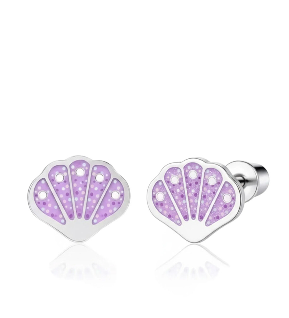 Kagyló nemesacél kislány fülbevaló, csavaros véggel