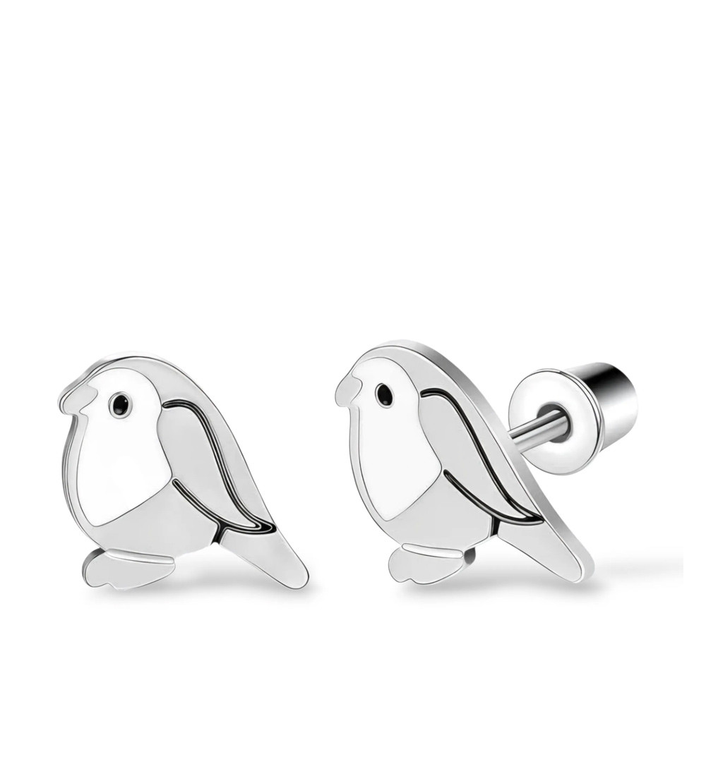 Kismadár nemesacél gyerek fülbevaló, csavaros véggel Kismadár nemesacél gyerek fülbevaló, csavaros véggel