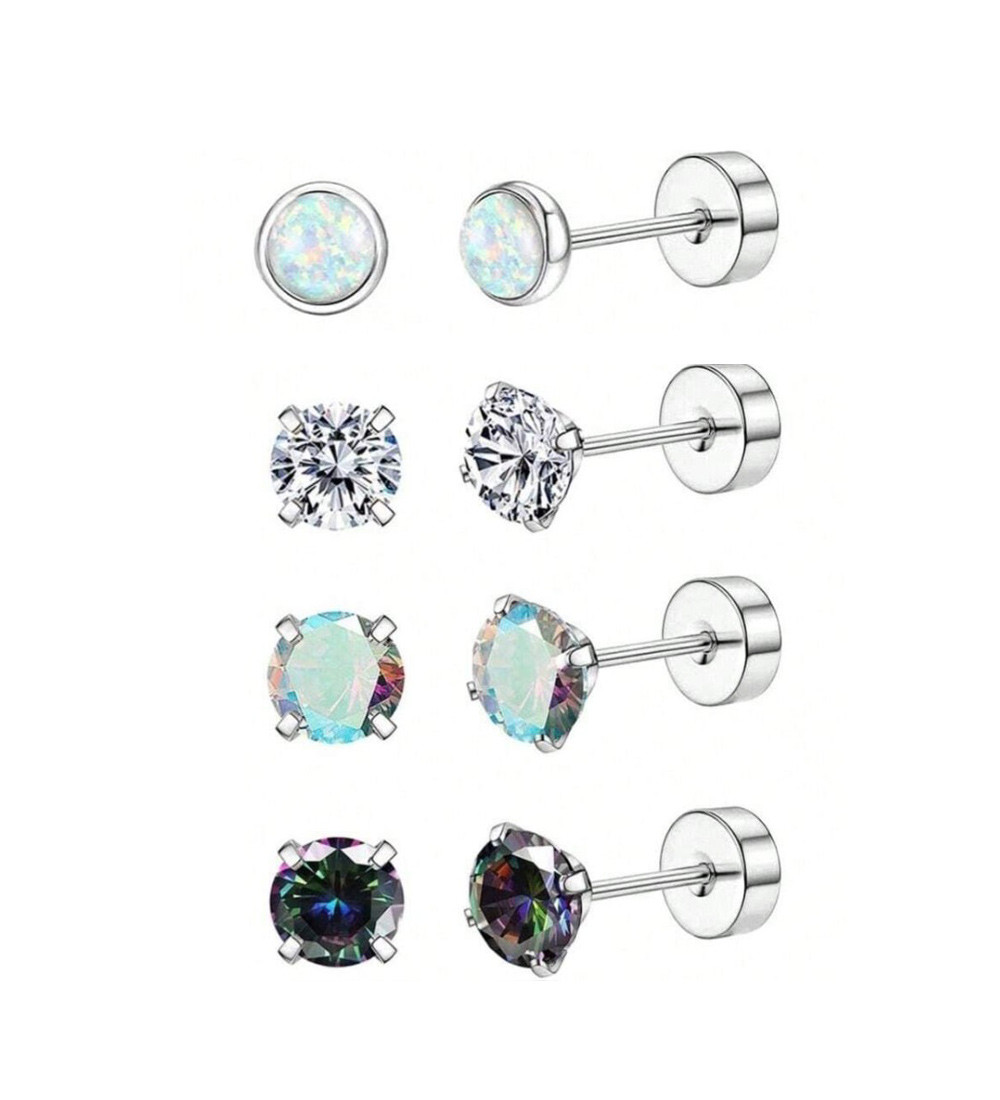 4 pár, kristályos orvosi fém fülbevaló szett, csavaros véggel - opál