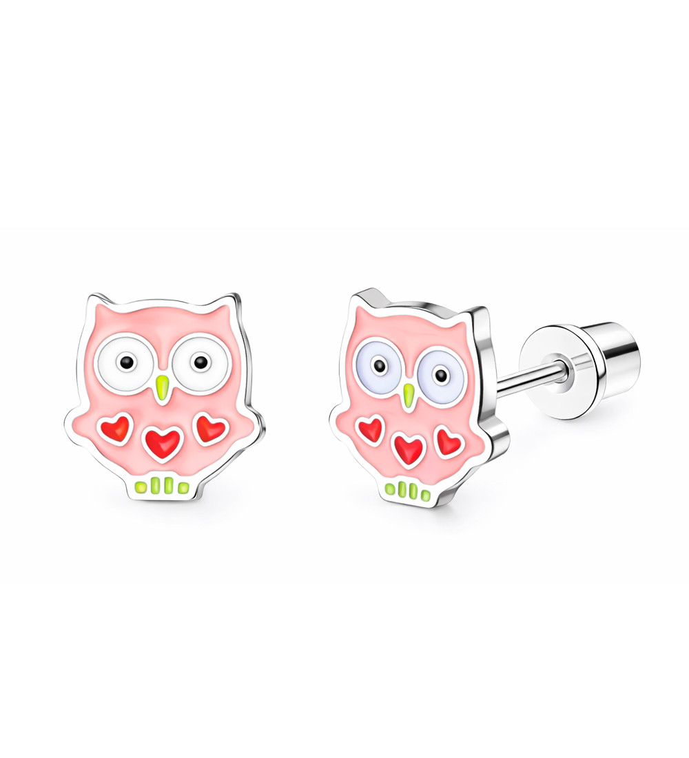 Pink bagoly, orvosi fém gyerek fülbevaló