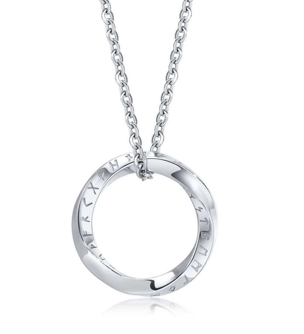 Nemesacél kör medálos nyaklánc, rúnákkal