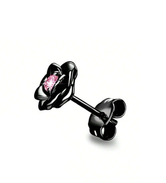 Fekete rózsa fülbevaló, pink kristállyal