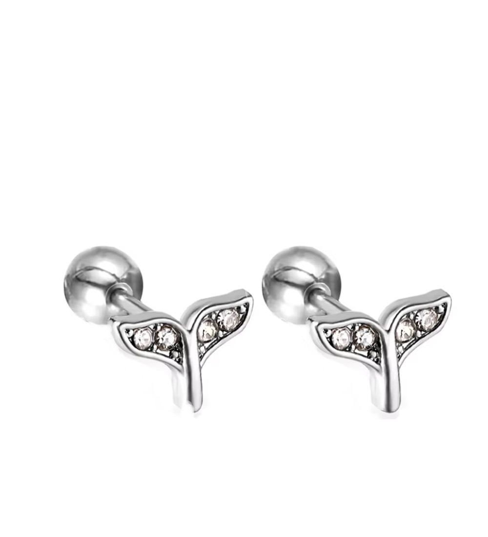 Delfin uszony, kristályos nemesacél fülbevaló, golyózárral