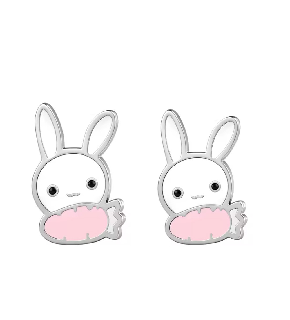 Nyuszis orvosi fém kislány fülbevaló, menetes zárral