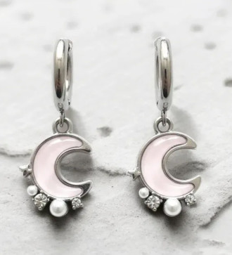 MoonGlow, kristályos hold orvosi fém fülbevaló